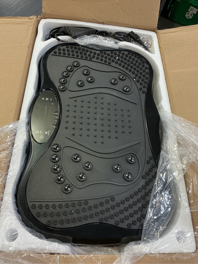 Condition photo showing Good Condition for vibration plate exercise machine, 130 levels full body workout vibrating plate for lymphatic drainage weight loss, 450 lbs capacity shake platform with resistance bands bluetooth for women men