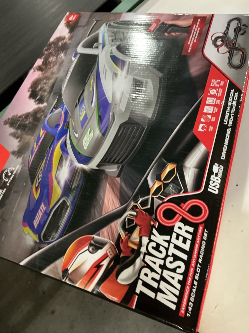 Condition photo showing New/Like New for slot car race track sets for kids -30ft electric race car track with 4 slot cars(1:43), lap counter, dual racing game &multiple types of tracks - christmas, birthday gift toys for ages 8-13