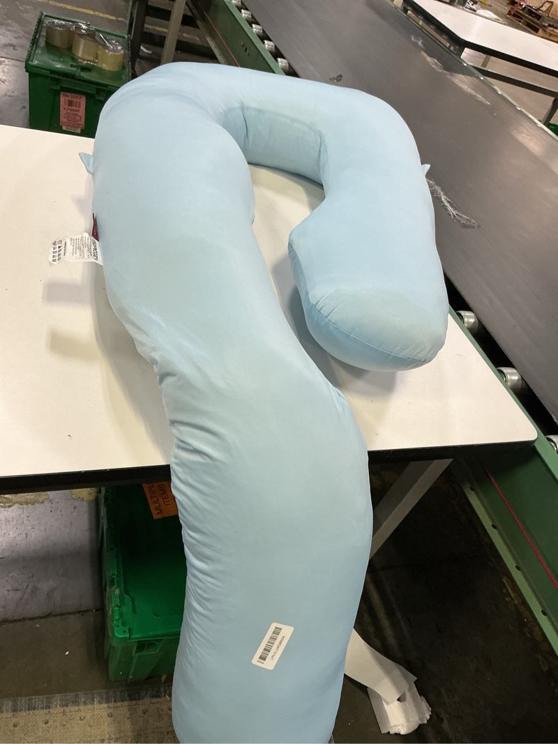 Condition photo showing As Is for Momcozy Pregnancy Pillow with Cooling Cover, Dreamlign U Pro Maternity Pillow with Adjustable Leg Pillow - Support for Back, HIPS, Belly, Legs for Pregnant Women, 50-72 Inch, Bule Blue -Cooling Fabric