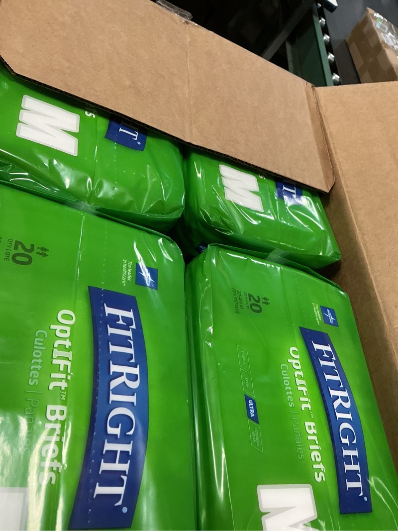 Condition photo showing Good Condition for FitRight Adult Diapers, Ultra Heavy Absorbency, M (Waist Size 32in-44in), 80 Count, OptiFit Incontinence Briefs for Men and Women, Disposable, Moisture-Wicking, Leak Protection, Medium 80 count