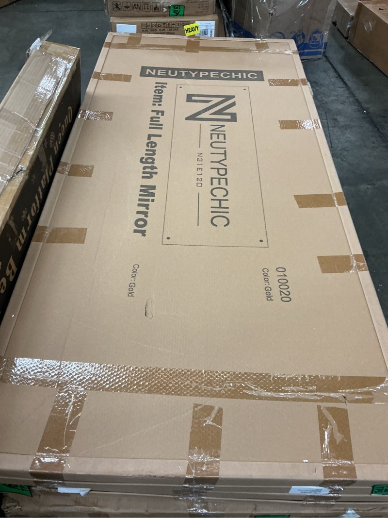 Condition photo showing New/Like New for NeuType 71"x28" Arched Full Length Mirror Large Arched Mirror Floor Mirror with Stand Large Bedroom Mirror Standing or Leaning Against Wall Aluminum Alloy Frame Dressing Mirror, Gold