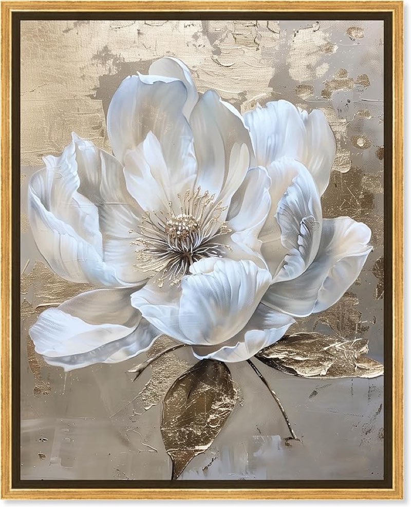 Art Remedy Gold Magnolia II Floral Fine 1 Piece Canvas Wall Art, 20" x 20", Gallery Wrapped