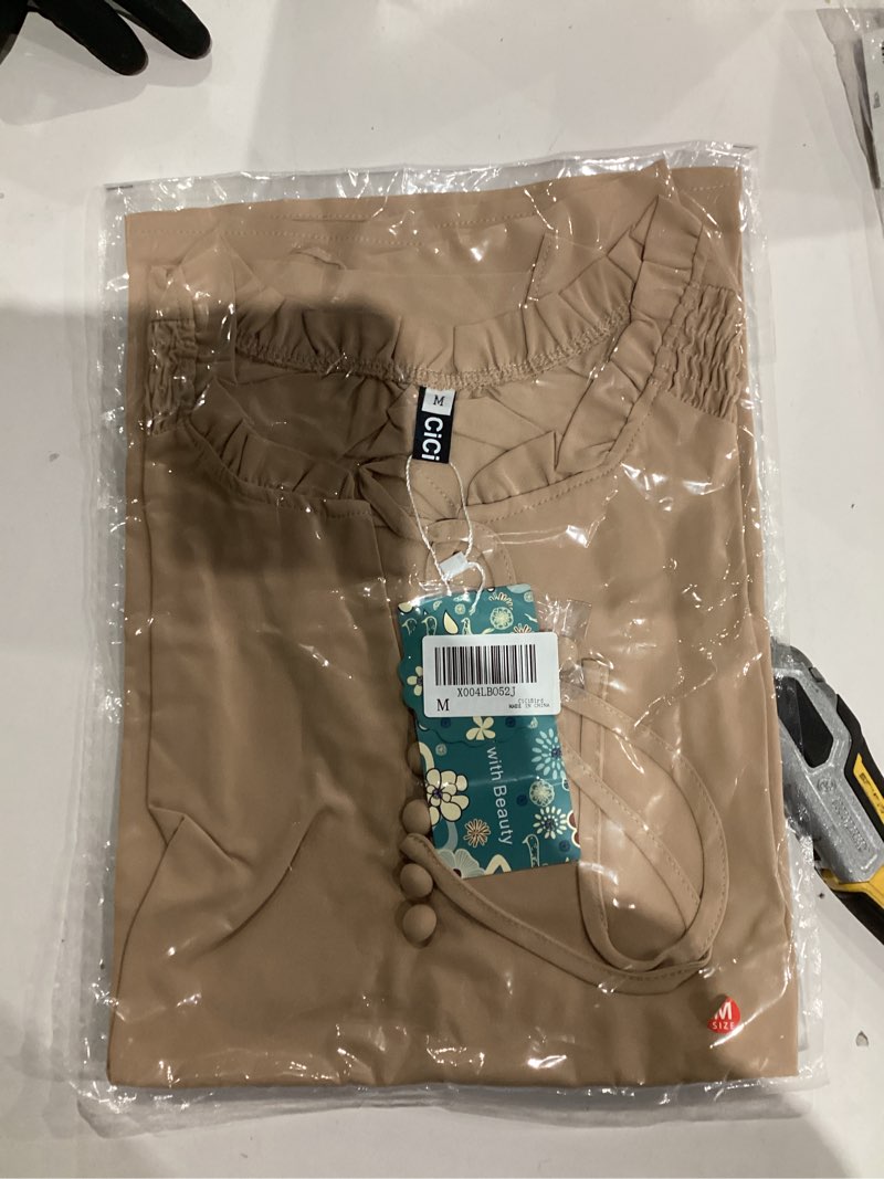 Condition photo showing New/Like New for CiCiBird Women Summer Dressy Casual Blouse Cute Ruffle Sleeve Shirt Flowy Work Tops A Beige X-Large