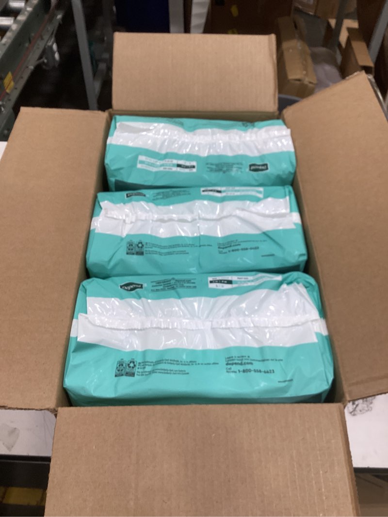 Condition photo showing New/Like New for depend incontinence protection with tabs, unisex, small/medium (19–34" waist, up to 170 lbs), maximum absorbency, 60 count (3 packs of 20) small/medium (60 count)