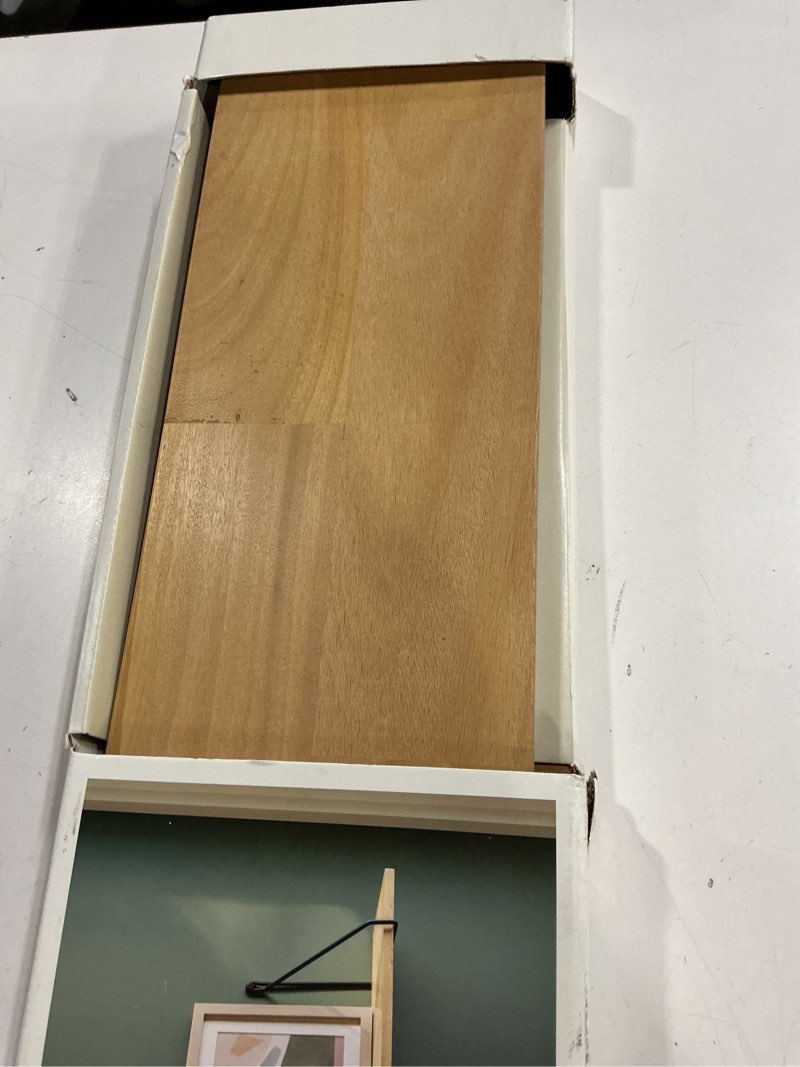 Condition photo showing Good Condition for 24" x 6" wood wall shelf with hanging wire matte black - threshold™: bracket design, no assembly, includes mounting hardware