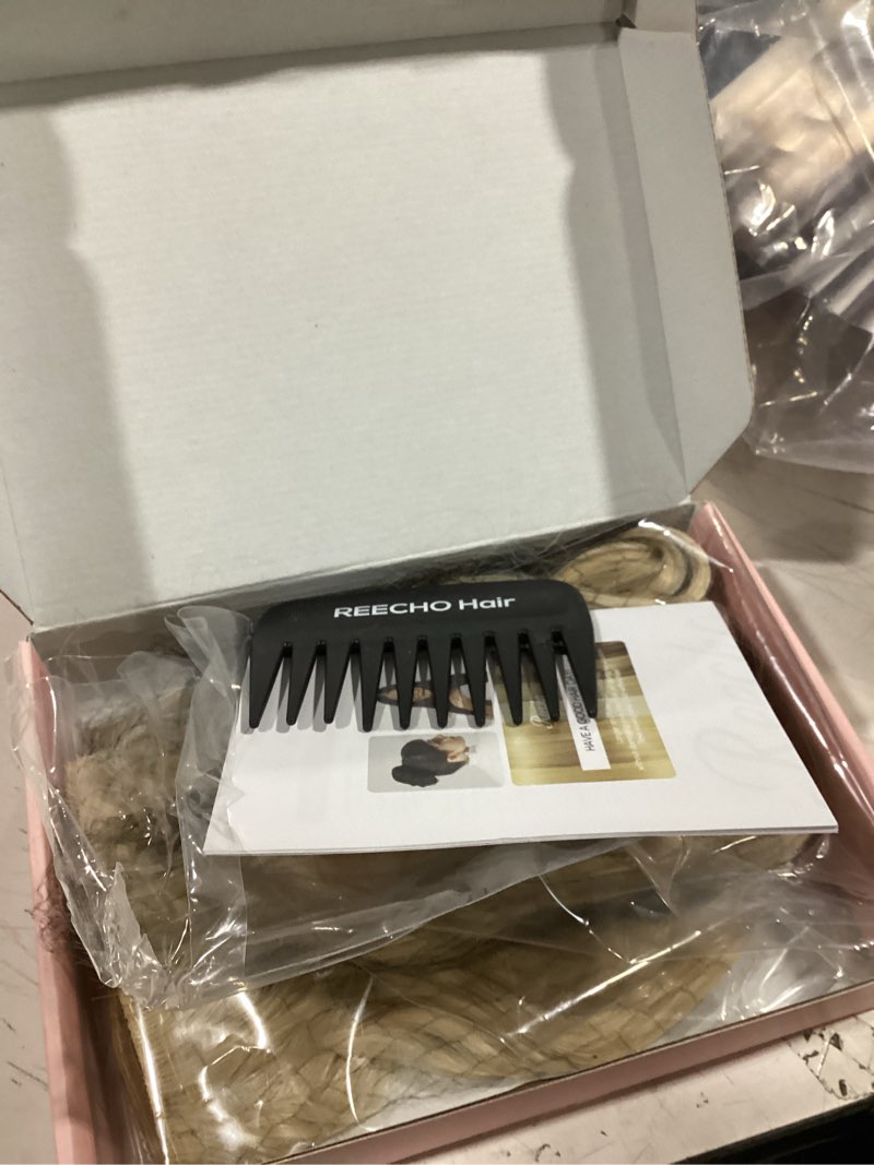 Condition photo showing Good Condition for reecho clip in hair extensions, 4pcs hair extensions 14" short wavy invisible lace weft natural soft hairpieces for women – light blonde