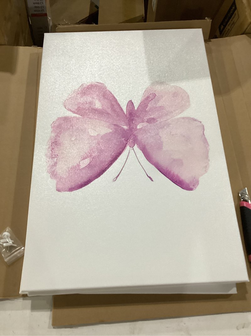 Condition photo showing New/Like New for 3pcs butterfly canvas wall art purple butterfly posters pictures minimalist cute animal paintings aesthetic preppy room prints for girls bedroom nursery home wall decor gift framed butterfly canvas 16"lx12"w