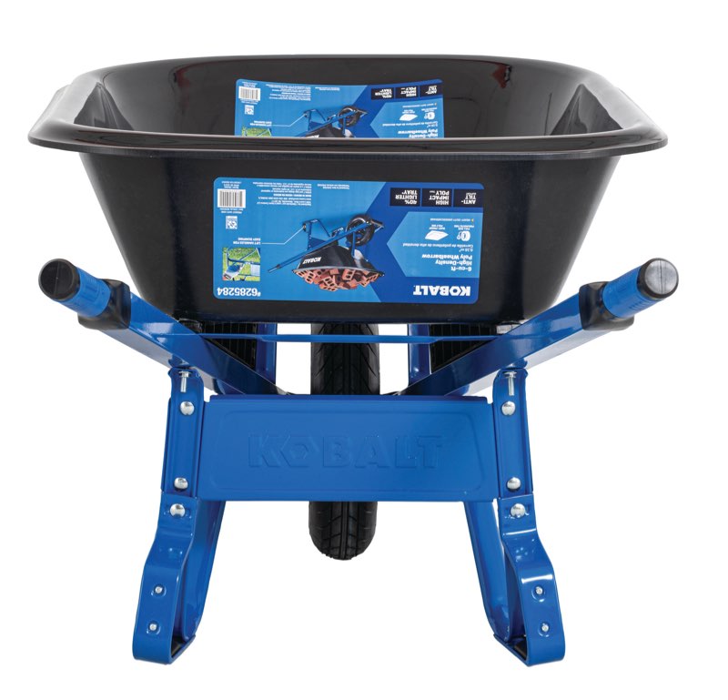 kobalt 6-cu ft 1 wheel high-density poly push wheelbarrow