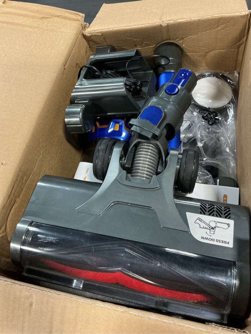 Condition photo showing Good Condition for cordless vacuum cleaner, upgraded 650w 60kpa 70mins vacuum cleaners for home, self-standing stick vacuum cleaner, anti-tangle wireless, oled screen, 1.8l cup for hardwood floors,carpet,pet hair,car blue