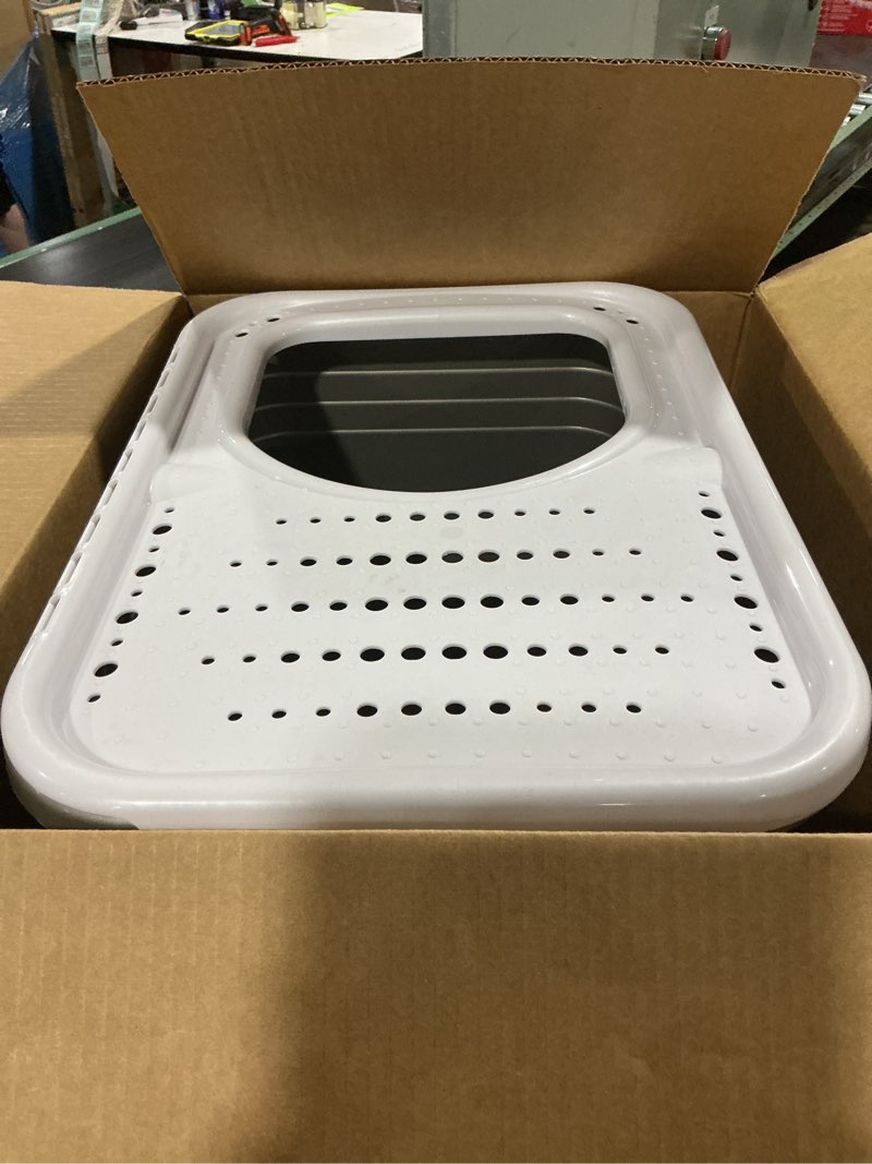 Condition photo showing As Is for petmate enclosed cat litter boxes with hinged lid and wide top entry opening, cat litter box enclosure with filter lid, made in usa, scoop not included 1 count (pack of 1) gray