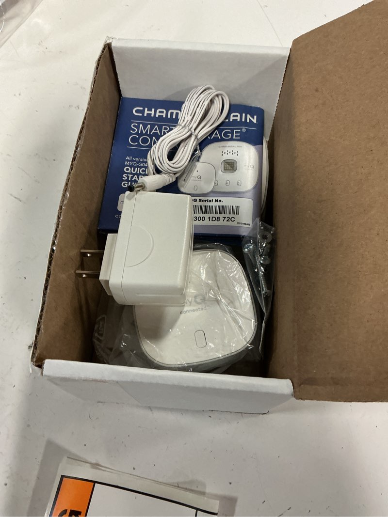 Condition photo showing New/Like New for chamberlain smart garage control - wireless garage hub and sensor with wifi & bluetooth - smartphone controlled, myq-g0401-es, white 2.6 smart garage control