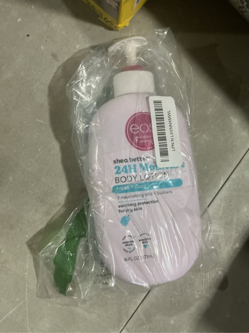 Condition photo showing As Is for eos shea better body lotion, fresh & cozy, 24-hour moisture skin care, lightweight & non-greasy, natural shea, vegan, 16 fl oz fresh & cozy 16 fl oz (pack of 1)