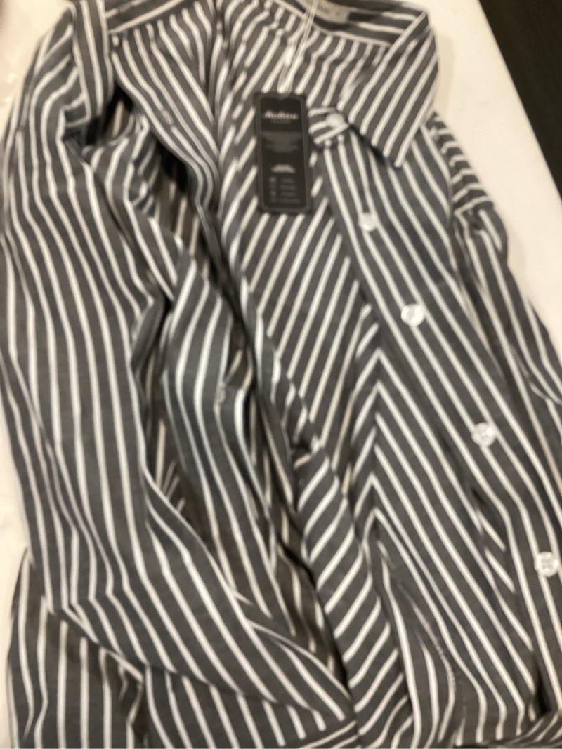 Condition photo showing Good Condition for striped button down shirts for women cotton dress shirt long sleeve collared blouse tops business office attire large deep gray striped