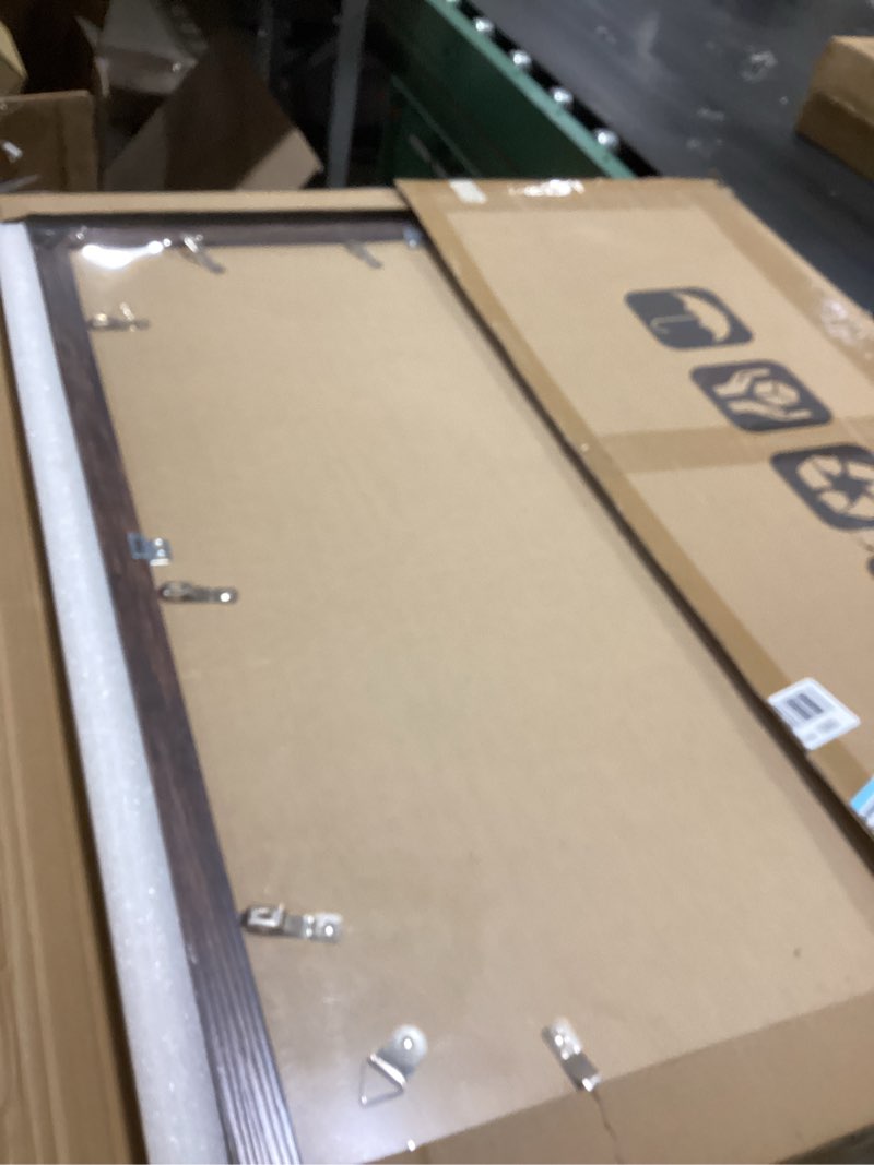 Condition photo showing New/Like New for 24x30 frame set of 2, rustic brown wood style - display 18x24 picture frame with mat or 24 x 30 poster without mat, wall mounting horizontal and vertical rustic brown 24x30 in