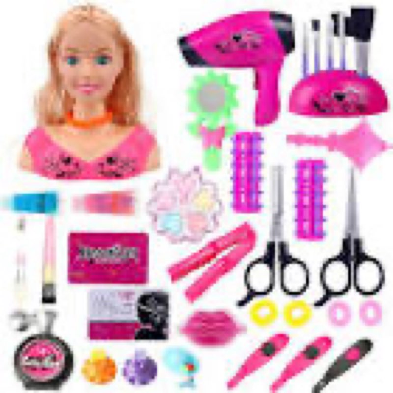 cleboen hair styling doll head makeup kit for girls toys - kids hair salon pretend playset with hair