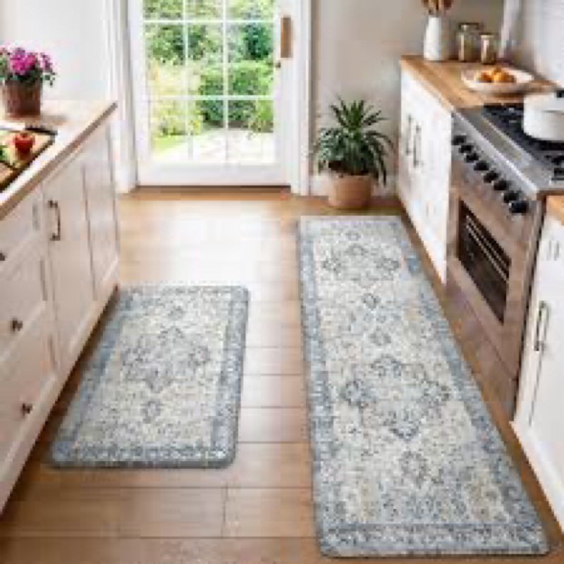 genimo kitchen mats for floor 2pcs, washable anti fatigue mat for cushioned, 23.6"x71"+20" x 32", wa