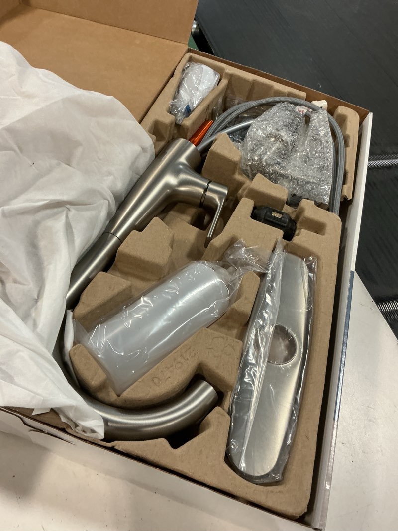 Condition photo showing Good Condition for Moen Haelyn Spot Resist Stainless Single-Handle Pull-Down Sprayer Kitchen Faucet Featuring Power Boost for a Faster Clean, Soap Dispenser Included, 87627SRS