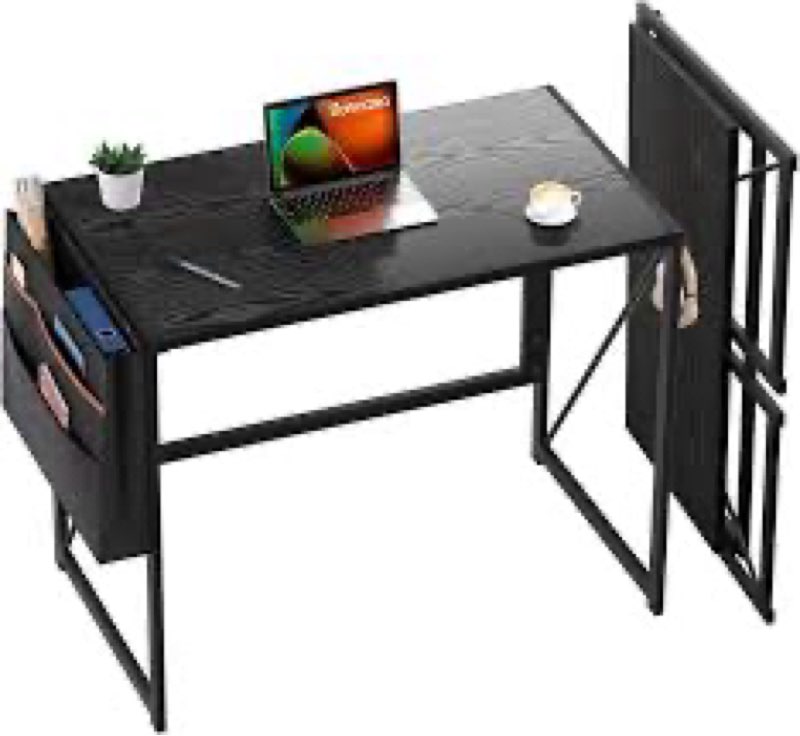 Coavas Folding Desk 31.5 inch Foldable Small Portable Computer Desks, Spaces Saving Writing Sturdy Table for Bedroom, Home Office, Dorm, Apartment, Pre Assembled, Black, 31.5 inch Black