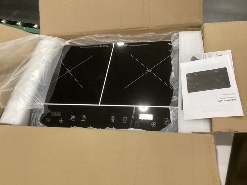 Condition photo showing Good Condition for 24 inch double induction cooktop, touch control electric cooktop with dual burners, shared 1800w power, low-power continuous heating, countertop use split touch control, not tested