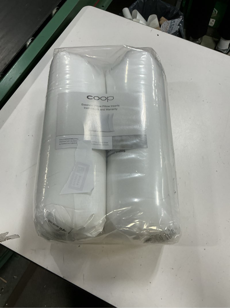Condition photo showing New/Like New for coop home goods essence adjustable throw pillow inserts 20x20, set of 2, adjustable down alternative cushions for couch, bed, or chair, decorative square pillows for living room, oeko-tex certified essence down alternative 20x20
