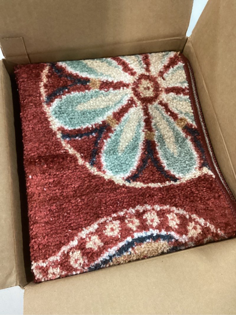 Condition photo showing Good Condition for maples rugs reggie floral kitchen rug - made in usa - washable, non slip indoor carpet for entryway, foyer, kitchen, and bathroom, 1'8 x 2'10, merlot 1'8" x 2'10" (rectangular) merlot