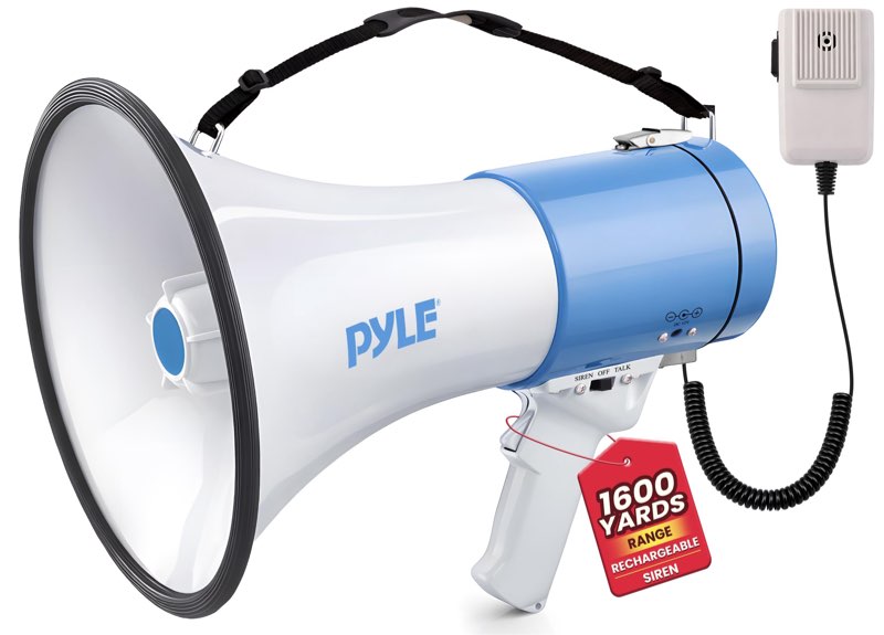 pyle megaphone - portable pa bullhorn - built-in siren, 50w adjustable volume control in 1200 yard r