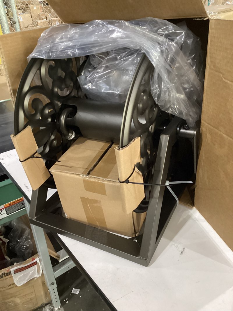 Condition photo showing Good Condition for goforwild garden wall/floor mount hose reel, decorative hose reel, garden heavy-duty water hose holder winder, holds 200-feet of 5/8-inch hose floor-wall love flower
