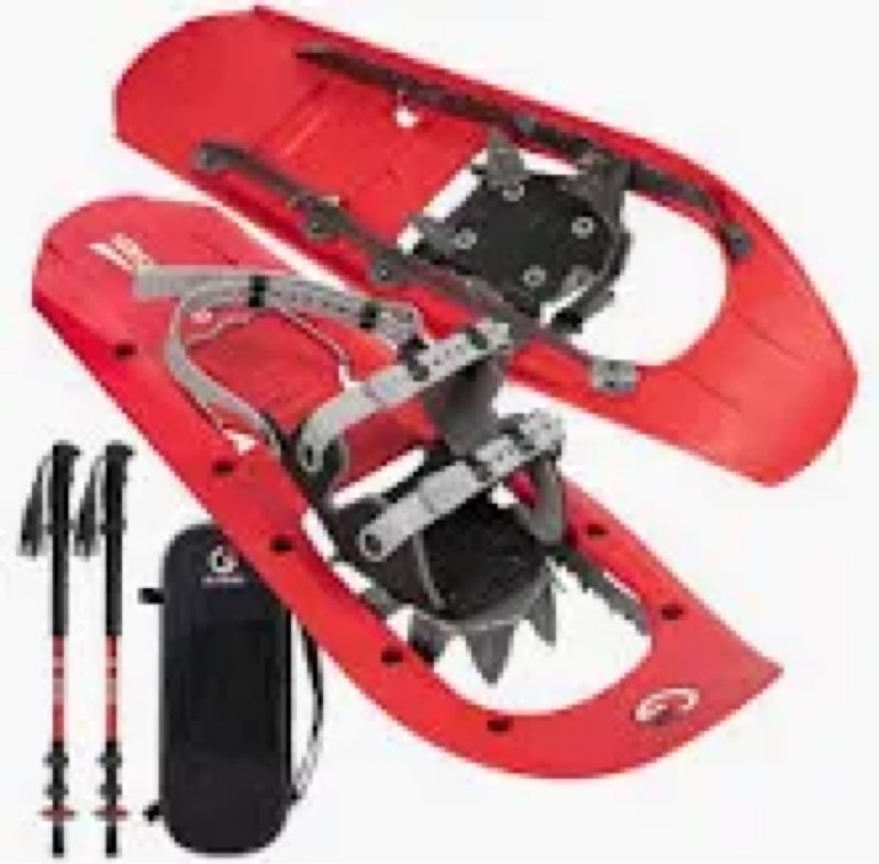 G2 23 Inch Mountain Terrain Snowshoes with Trekking Poles Set, Improved Extended Crampon, EVA Foam P