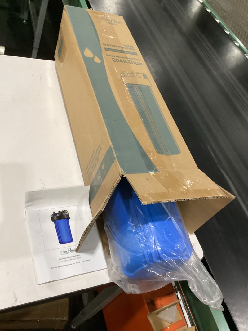 Condition photo showing Good Condition for simpure whole house water filter housing (db20p), 20" x 4.5" sediment carbon cartridge universal housing, pre-filtration system for well and city water, 1" npt port, pressure release system (20 inch x 4.5 inch)