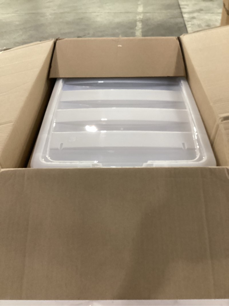 Condition photo showing Good Condition for IRIS USA 72 Qt Stackable Plastic Storage Bins with Lids, 4 Pack - BPA-Free, Made in USA - See-Through Organizing Solution, Latches, Durable Nestable Containers, Secure Pull Handle - Clear Clear 72 Qt 4 Pack