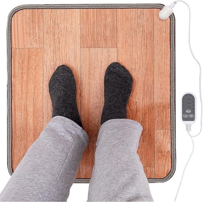 Heated Floor Mat - Foot Warmer Under Desk, 19.7x21.7in Heated Feet Rest for Home Office Desk, Winter 110V Electric Heating Pad with 3 Timers & 10 Adjustable Temperature