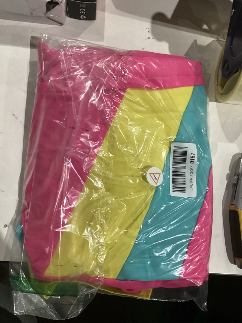 Condition photo showing As Is for (incomplete)women's 80s 90s outfits tracksuit costume accessories set, color block windbreaker jacket neon fanny pack medium pinkyellow