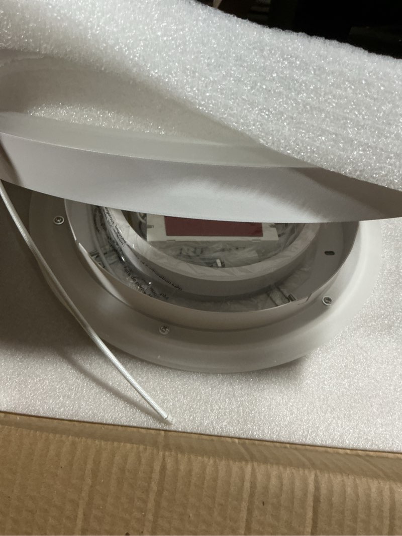 Condition photo showing As Is for o'neeldy modern 3 ring led chandelier lamp fixture white 25.59''dimmable acrylic flush mount ceiling lights with remote control ideal for small room, kitchen, bedroom white ceiling light, 3-light