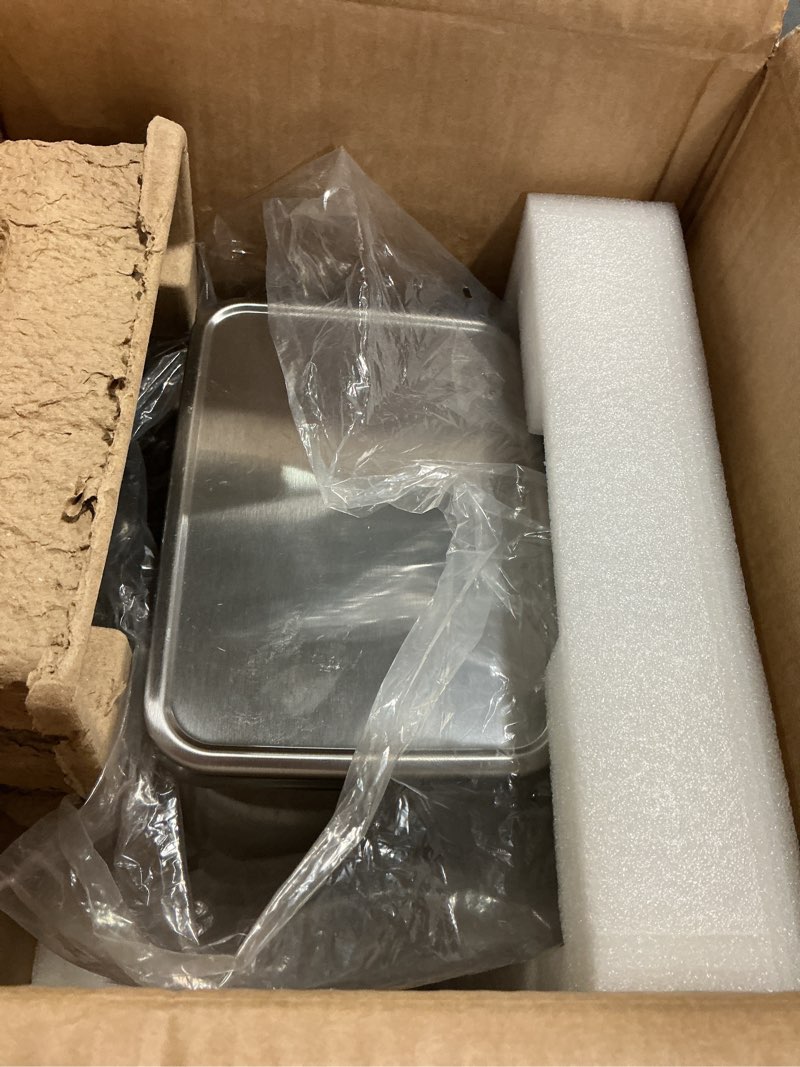 Condition photo showing Good Condition for EKO Madison 12L / 3.2 Gal Bathroom Trash Can with Lid and Removable Inner Basket, Rectangular Small Step Trash Can, Brushed Stainless Steel 12L Brushed Stainless