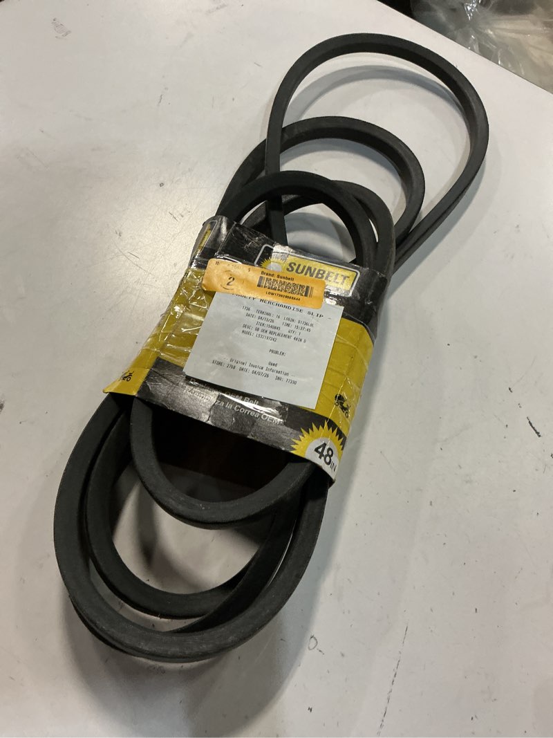 Condition photo showing Good Condition for sunbelt 5/8-in x 138.7-in deck belt, for 48-in riding mower/tractors, replaces oem part number 532197242, 581695901