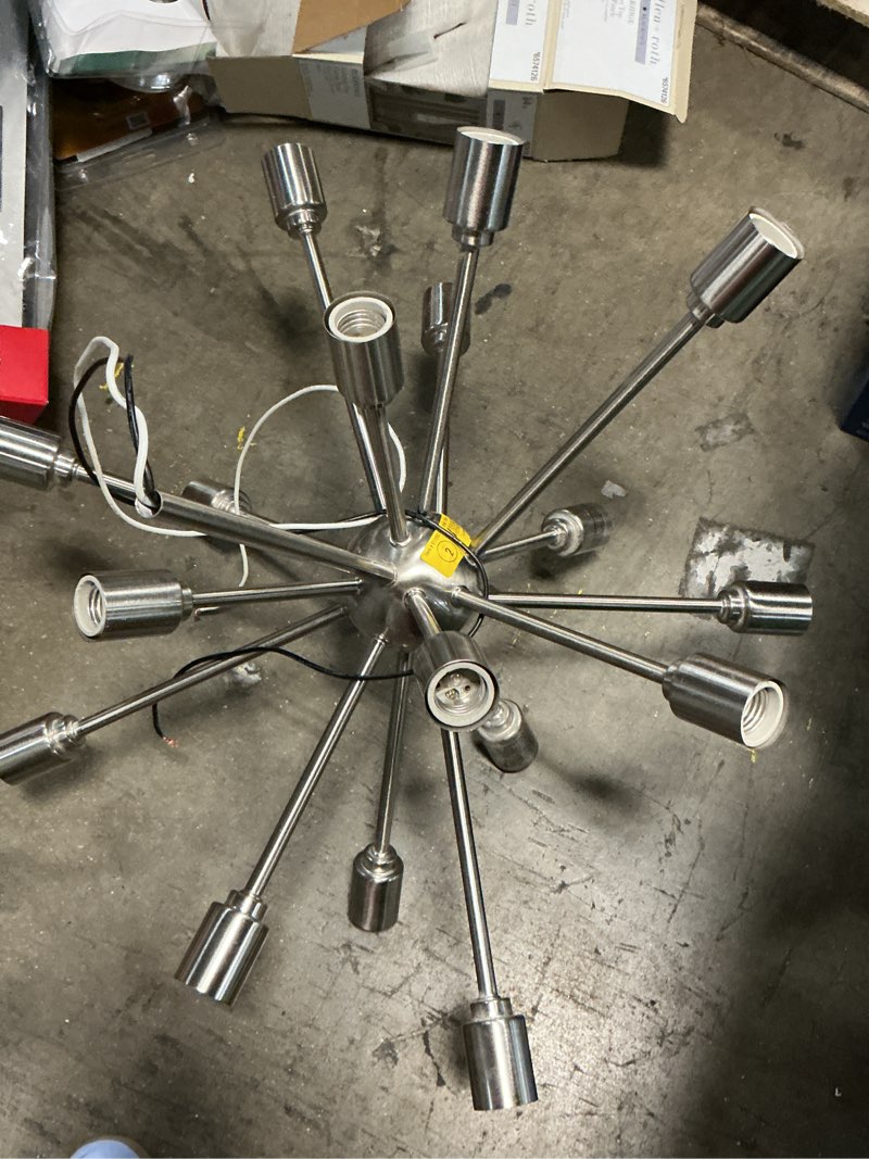 Condition photo showing As Is for industrial vintage decoration chandelier lights 12-lights sputnik ceiling lamp mid-century hanging lights for farmhouse warehouse lighting fixture e27 flush mount light (color : chro/chrome