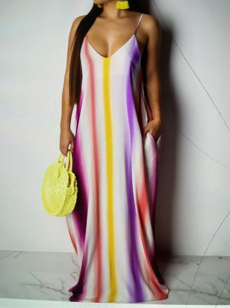 Sundresses for Women Casual Floral Printed Bohemian Spaghetti Strap Long Maxi Dress Purple M