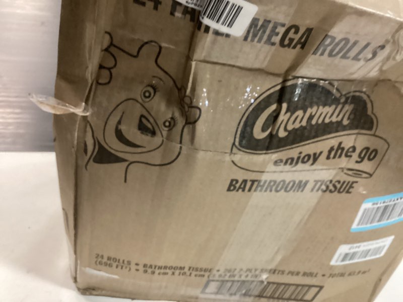 Condition photo showing New/Like New for charmin ultra soft cushiony touch toilet paper, 24 family mega = 123 regular rolls, white family mega 24 rolls (267 sheets)