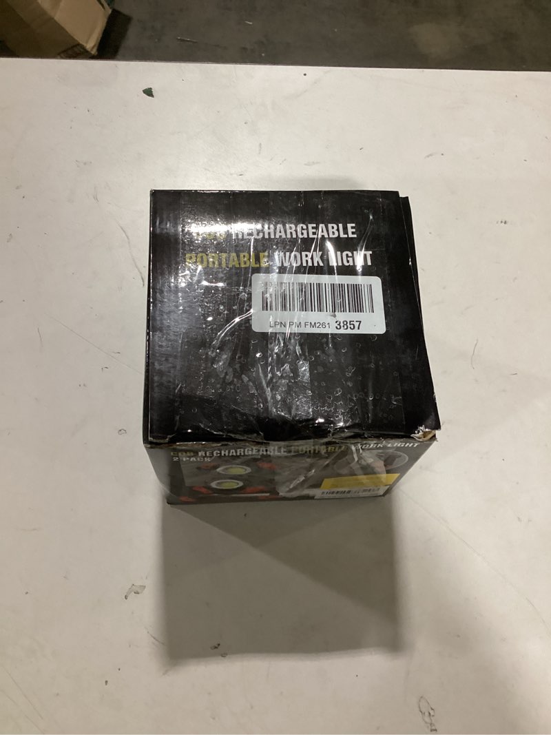 Condition photo showing As Is for Yzoni 2 Pack LED Work Light Rechargeable, 2 COB 2500LM Folding Portable Flood Light with Magnetic Ba