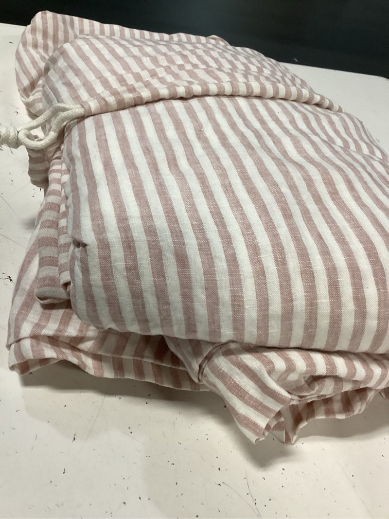 Condition photo showing Good Condition for quince european linen stripe duvet cover set king/cal king color dusty mauve/white stripe 