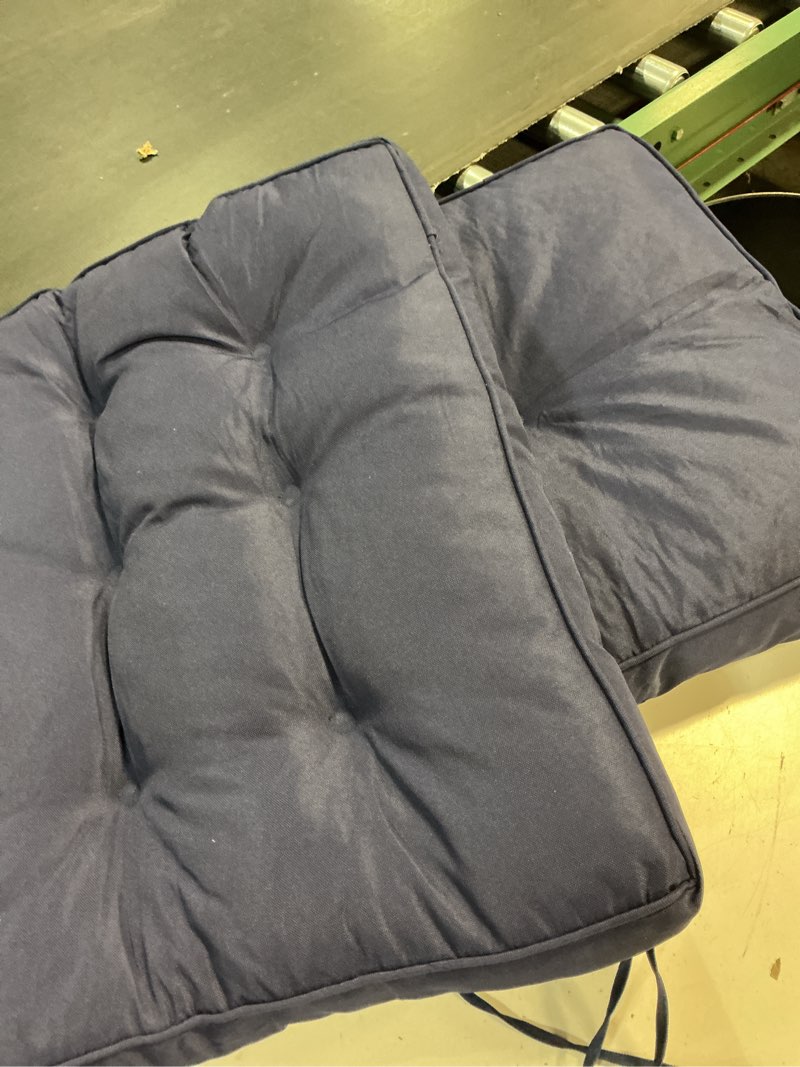 Condition photo showing Good Condition for ipynbap rocking chair cushion, waterproof and fade-resistant patio chair cushions, tufted chair pads for rocker furniture, 17x17 inch, indoor/outdoor seat cushions with ties, navy blue navy blue 17"x17"/21"x17"