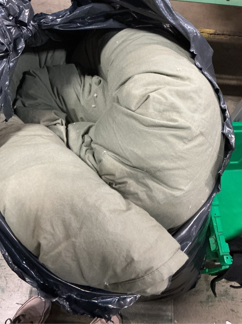 Condition photo showing As Is for cotton pintuck comforter, king/cal king, dusty olive