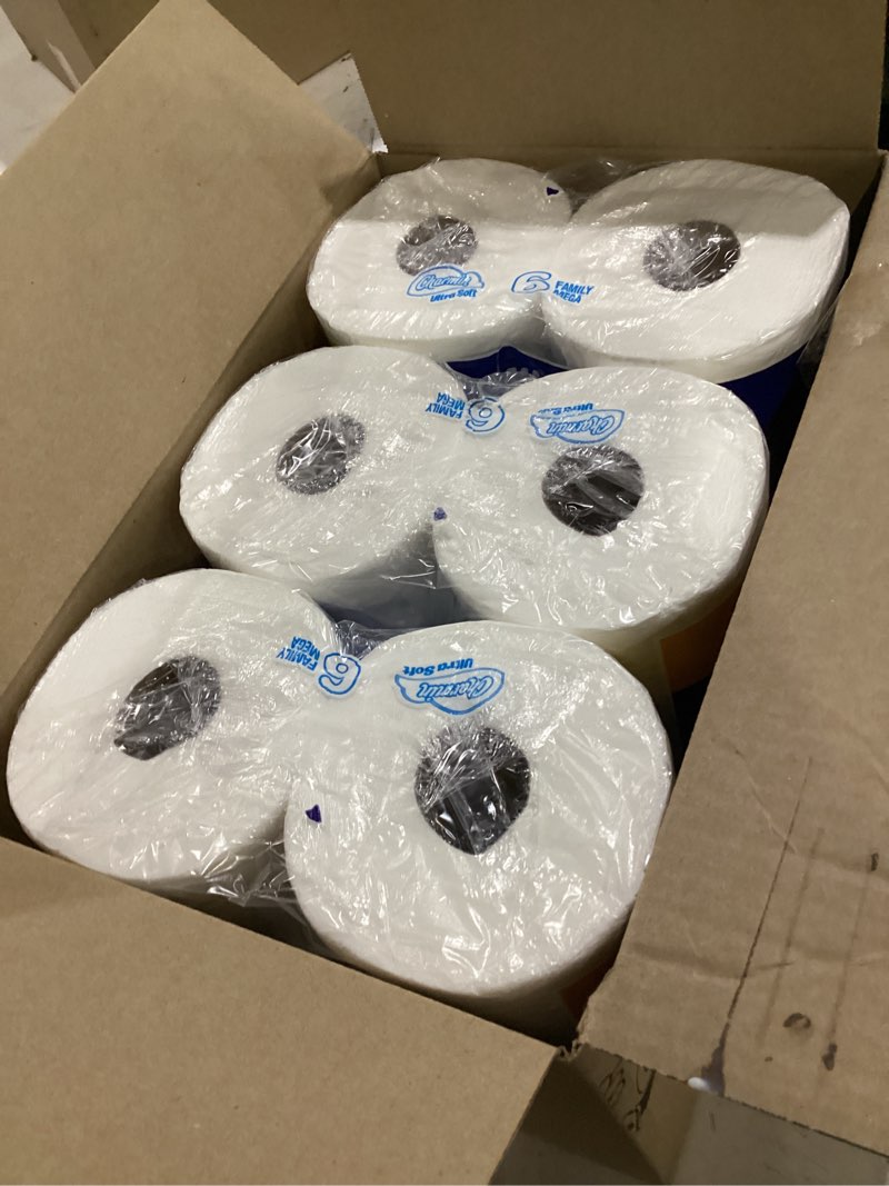 Condition photo showing New/Like New for charmin ultra soft cushiony touch 2-ply toilet paper, 18 family mega rolls = 90 regular rolls, white family mega 18 rolls (267 sheets)