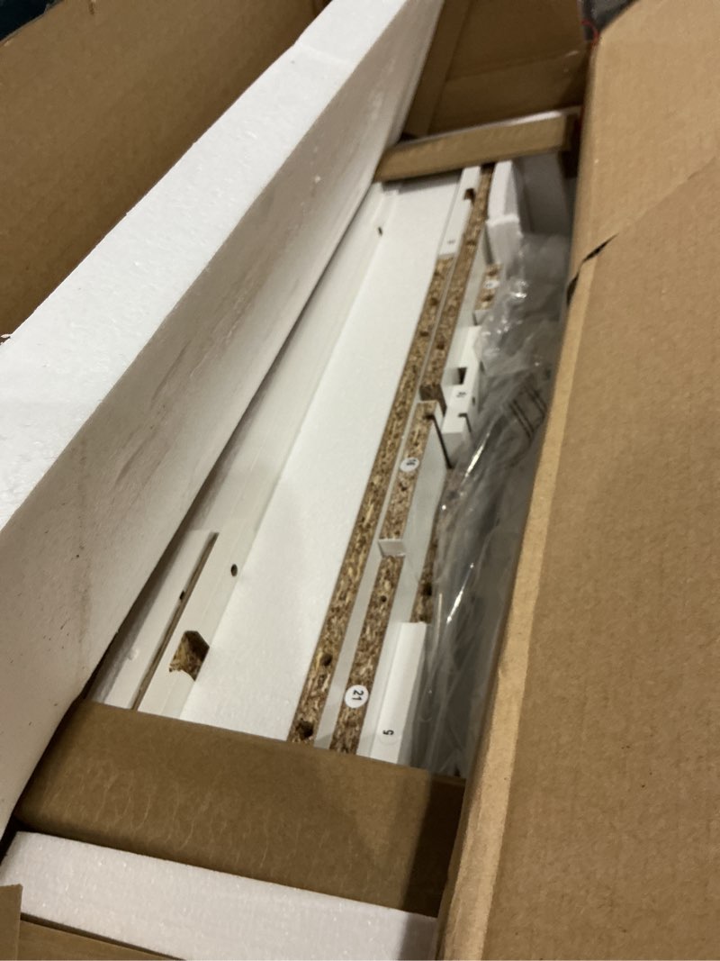 Condition photo showing As Is for COMHOMA Vanity Desk with Mirror and Lights, Makeup Vanity Table with 4 Drawers & Storage Shelves, Large HD Mirror, 3 Color Modes & Adjustable Brightness, Modern Dressing Table for Bedroom, Pearl White Pearl-white Large