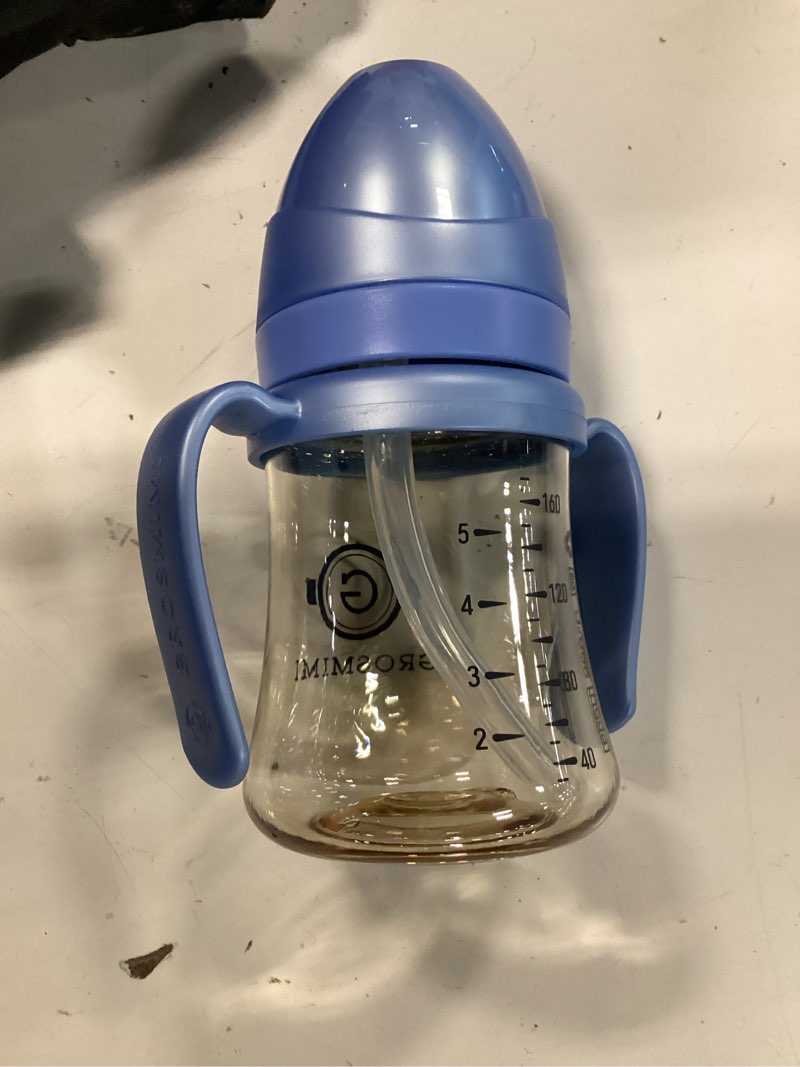 Condition photo showing New/Like New for grosmimi spill proof no spill magic sippy cup with straw with handle for baby and toddlers, customizable, ppsu, bpa free 6 oz (sky blue)