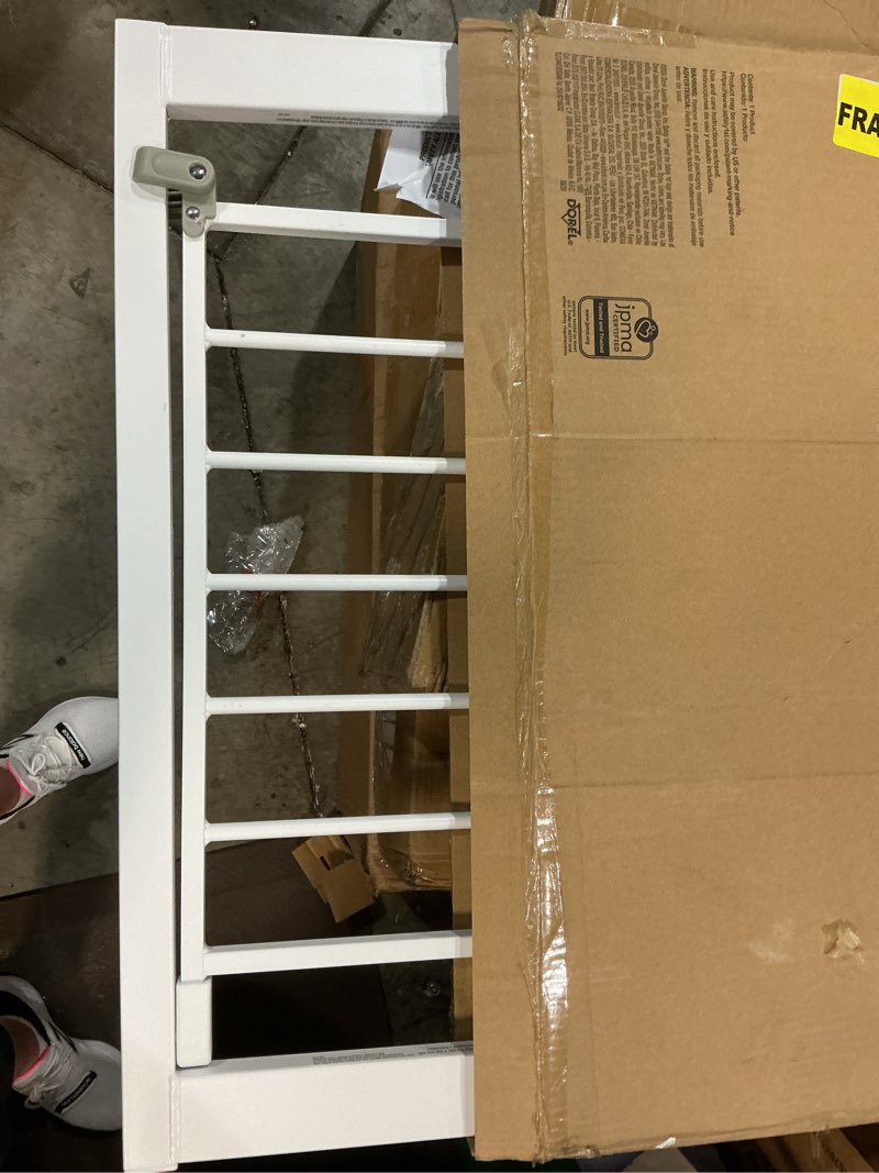 Condition photo showing As Is for safety 1st easy install walk thru baby gate for doorway with door, dog gates, fits 29"-38", easy install 28" tall, white 1-pack 29" to 38" wide x 28" tall white