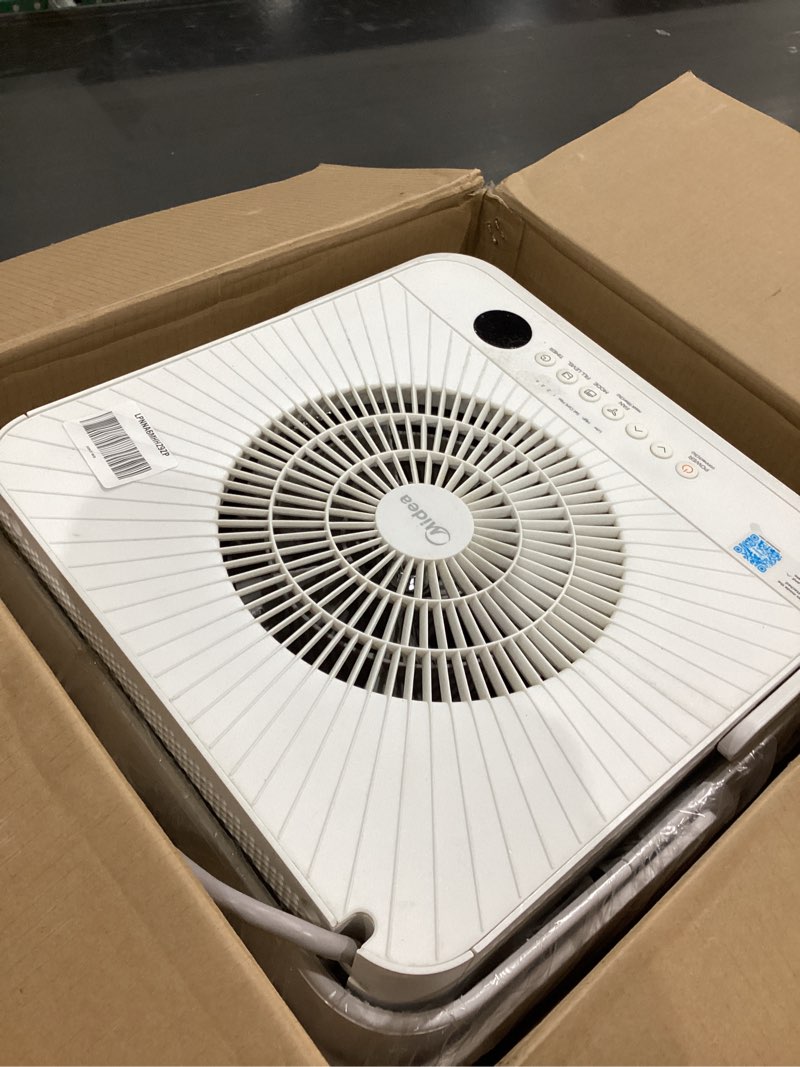 Condition photo showing As Is for midea cube 50 pint dehumidifier for basement and rooms at home for up to 4,500 sq. ft., smart control, compatible with alexa (white), drain hose included