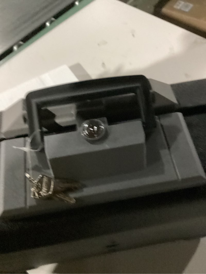 Condition photo showing New/Like New for SentrySafe Fireproof Safe Box with Key Lock, Chest Safe with Carrying Handle to Secure Money, Jewelry, Documents, 0.25 Cubic Feet, 6.3 x 15.3 x 12.1 Inches, 1160 Fire resistant box 0.25 cu. ft.