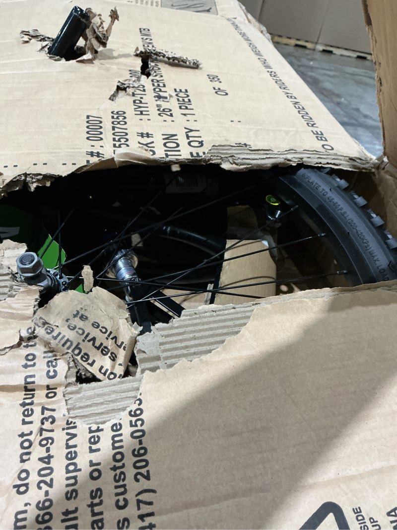 Condition photo showing As Is for hyper bicycles 26" shocker mountain bike, adult ages 14+, black/red