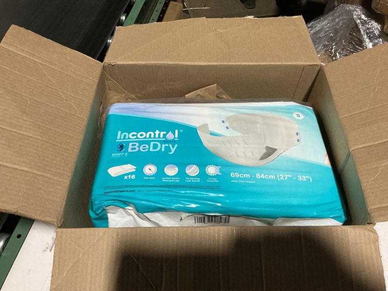 Condition photo showing New/Like New for incontrol bedry premium incontinence tabbed briefs - unisex - maximum absorbency disposable diapers - (small, 16 count) small (16 count)